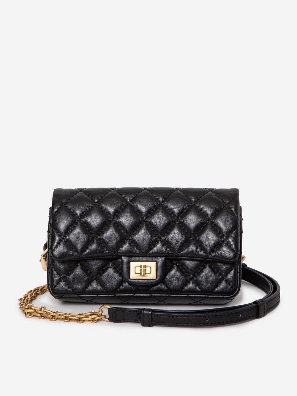 Pre-Owned Chanel 2019 Black Aged Calfskin 2.55 mini Waist Bag